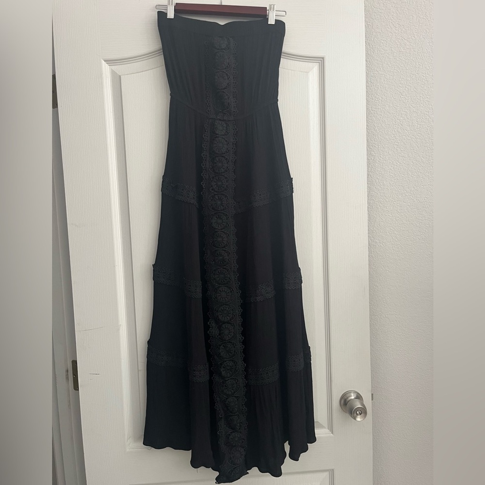 Black Strapless Maxi Embroidered Summer Dress